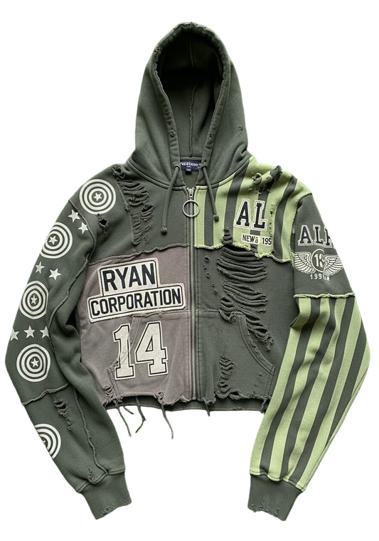 Dark Olive Patchwork Hoodie