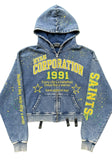 Oversized Acid-Wash Blue Zip Hoodie Ryan Corporation 1991