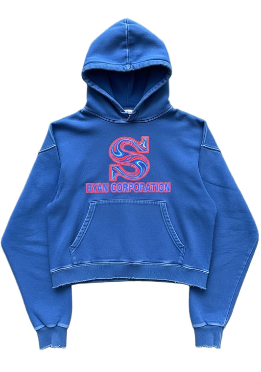 Blue Cropped Distressed Hoodie Ryan Corporation