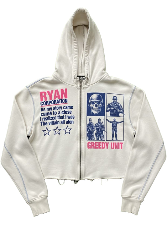 Women's Off White Cropped Zip Hoodie  Greedy Unit