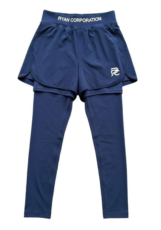 Women's Navy Blue Athletic Leggings with Integrated Shorts