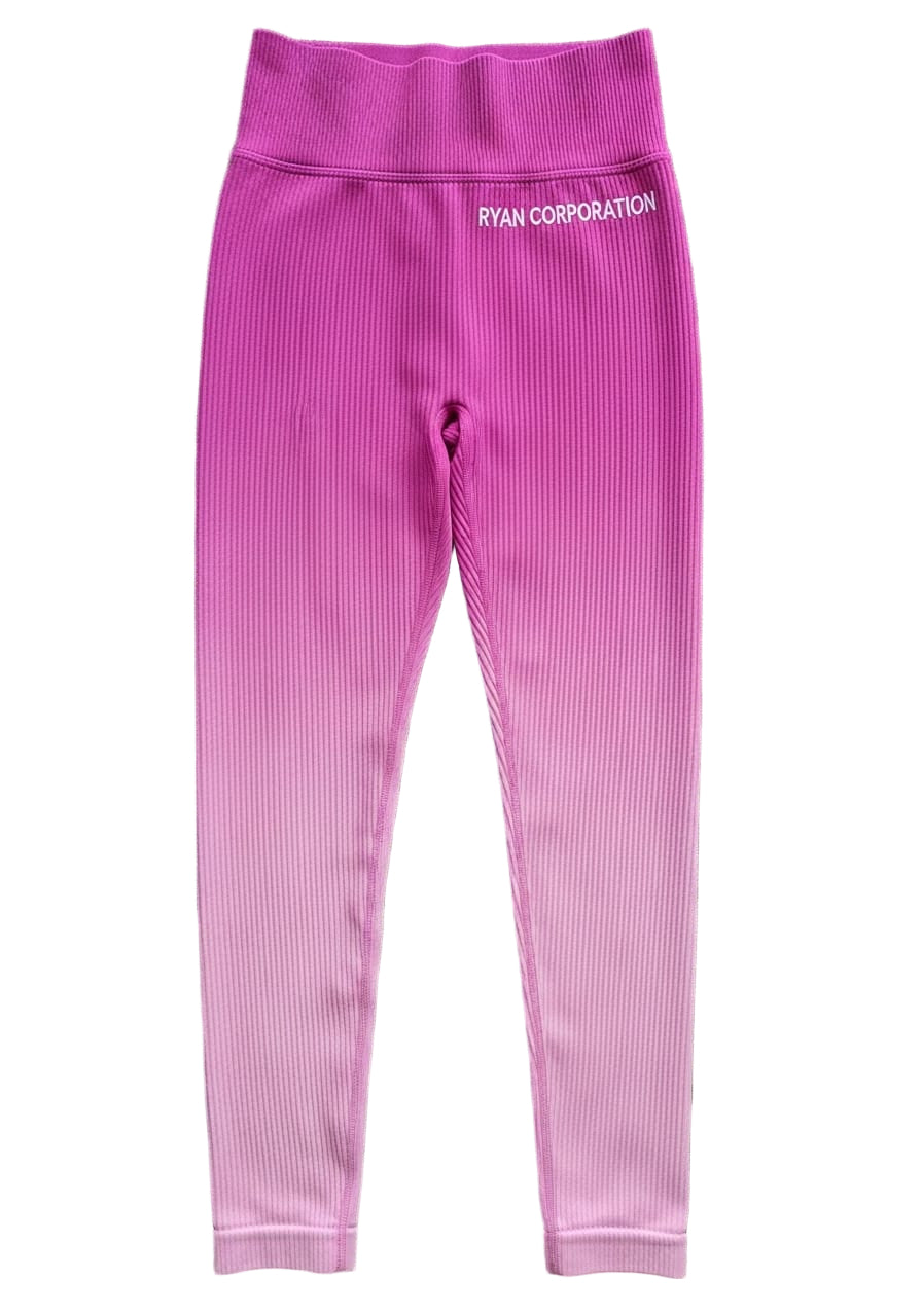 Women's Ombre Ribbed High Waist Leggings Fuchsia to Light Pink