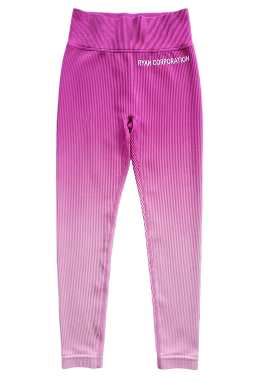 Women's Ombre Ribbed High Waist Leggings Fuchsia to Light Pink