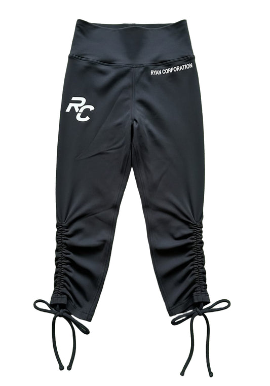 Black High Waist Women's Leggings with Ruched Ankle Ties