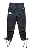 Black High Waist Women's Leggings with Ruched Ankle Ties