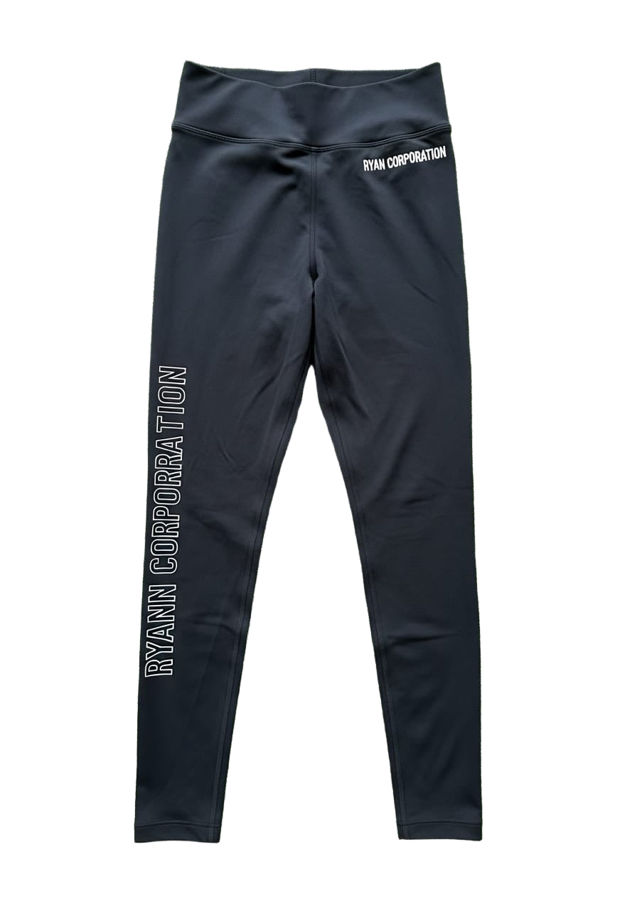 Black Women's Athletic Leggings with Vertical RYAN CORPORATION Embroidery