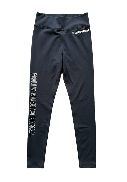 Black Women's Athletic Leggings with Vertical RYAN CORPORATION Embroidery