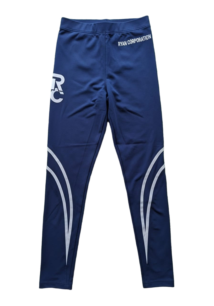 Navy Blue Women's Leggings with White Graphic and Curved Side Linesx