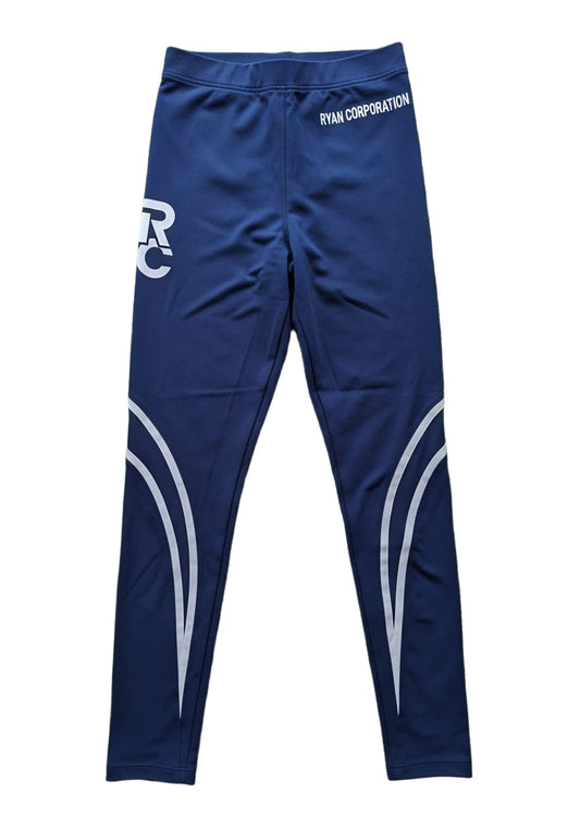 Navy Blue Women's Leggings with White Graphic and Curved Side Linesx