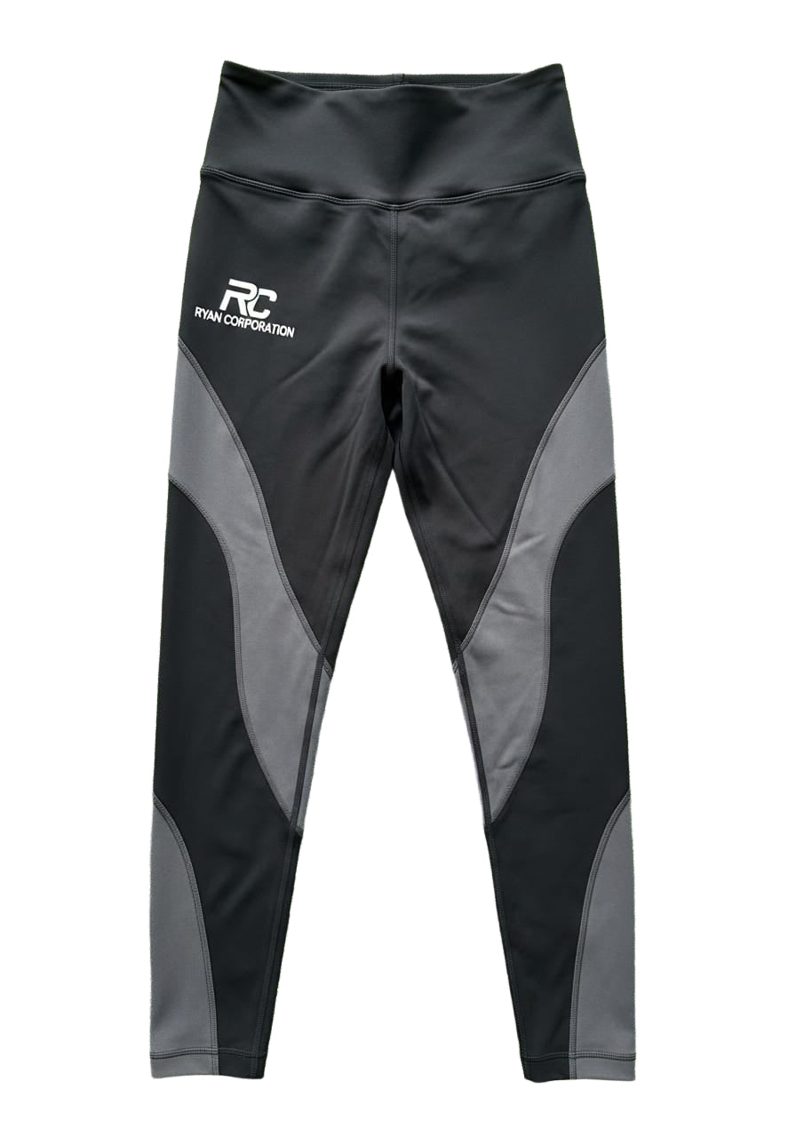 Black High-Waist Women's Leggings with Dark Gray Accents