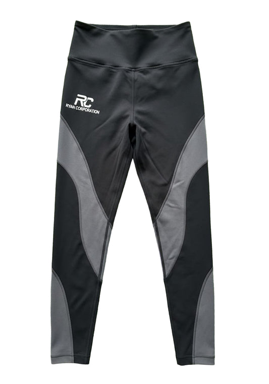 Black High-Waist Women's Leggings with Dark Gray Accents