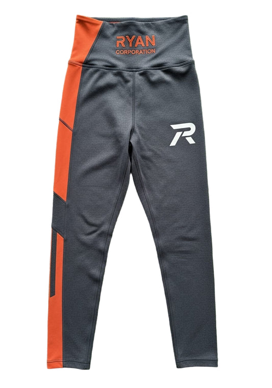 Two Tone High Waisted Athletic Leggings Grey & Burnt Orange