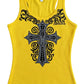 Yellow Ribbed Tank Top – Ornate Cross Design