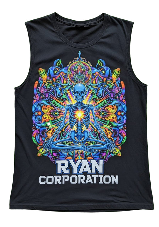 Black Sleeveless Shirt – Psychedelic Skeleton Graphic
