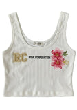 White Ribbed Sleeveless Crop Top – PR Floral Embroidery
