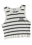 White Ribbed Sleeveless Crop Top with Black Stripes – Ryan Corporation