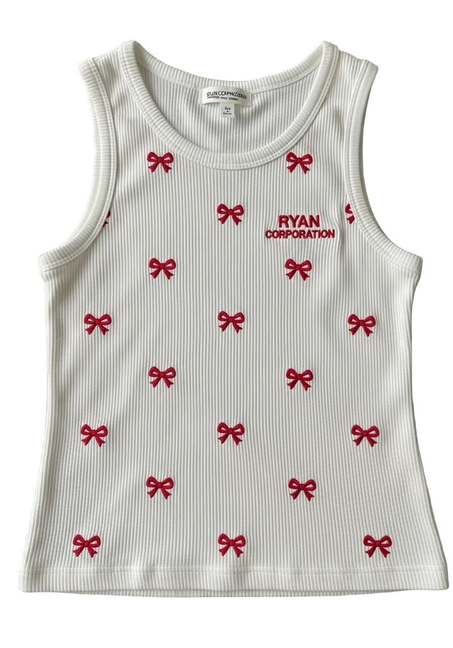 White Ribbed Tank Top with Red Bows – Ryan Corporation