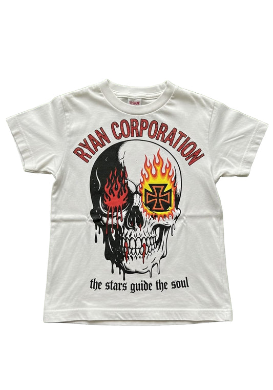 White Distressed Skull & Flaming Cross T-Shirt – Ryan Corporation