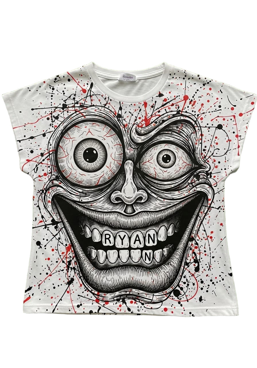 White Oversized “RYAN” Monstrous Face T-Shirt