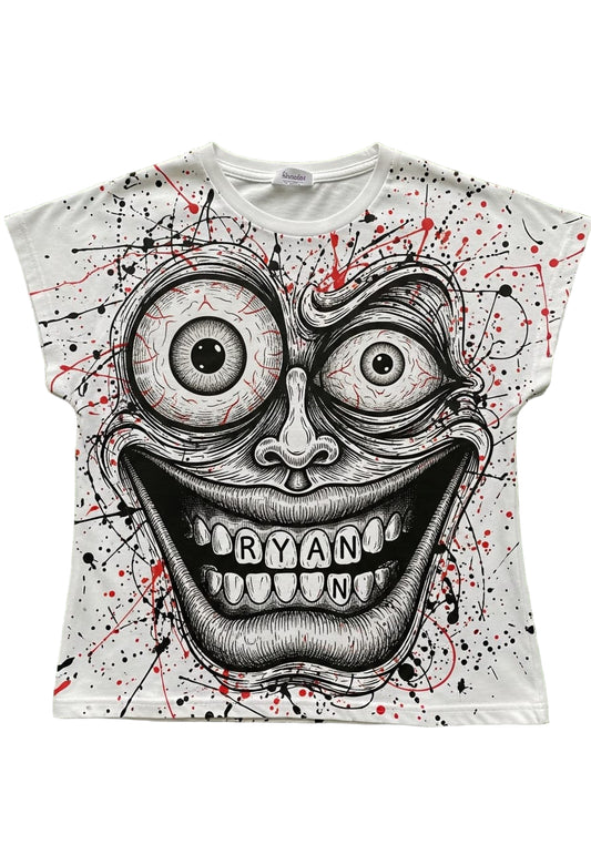 White Oversized “RYAN” Monstrous Face T-Shirt