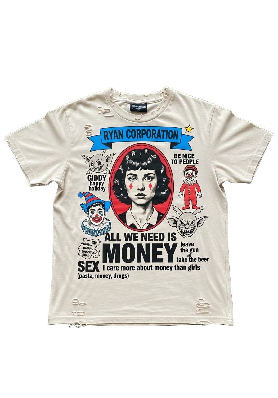 Light Beige “Ryan Corporation Collage Graphic” T-Shirt