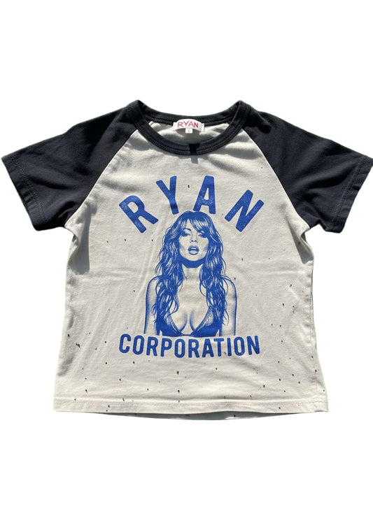 Light Beige & Charcoal “Ryan Corporation Woman Graphic” T-Shirt