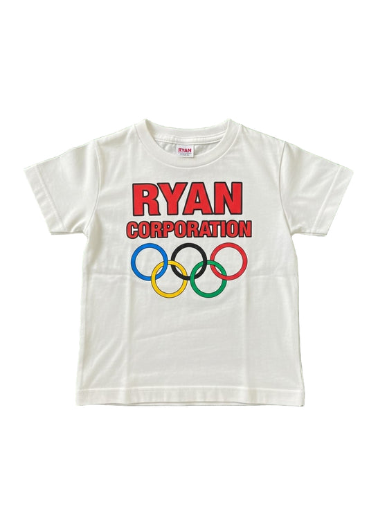 White “Ryan Corporation Olympic Rings” Graphic T-Shirt