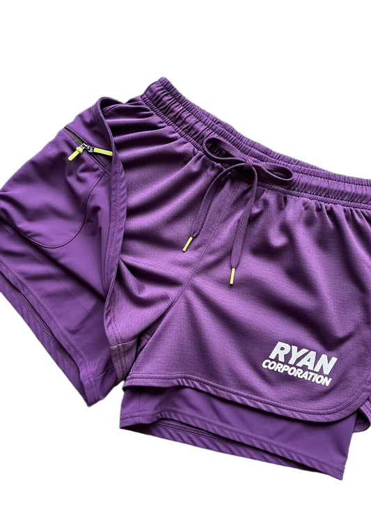 Deep Purple Layered Women’s Athletic Shorts with Zippered Pocket