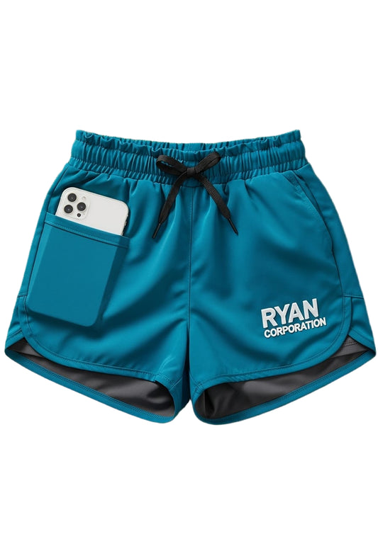 Teal Blue Women's Athletic Shorts with Inner Lining and Side Pocket