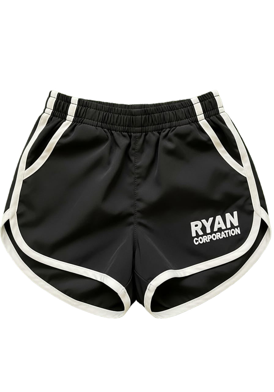 Black Women's Athletic Shorts with White Curved Trim