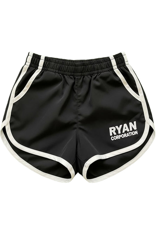 Black Women's Athletic Shorts with White Curved Trim