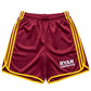 Maroon Athletic Shorts with Yellow Stripe Detailing