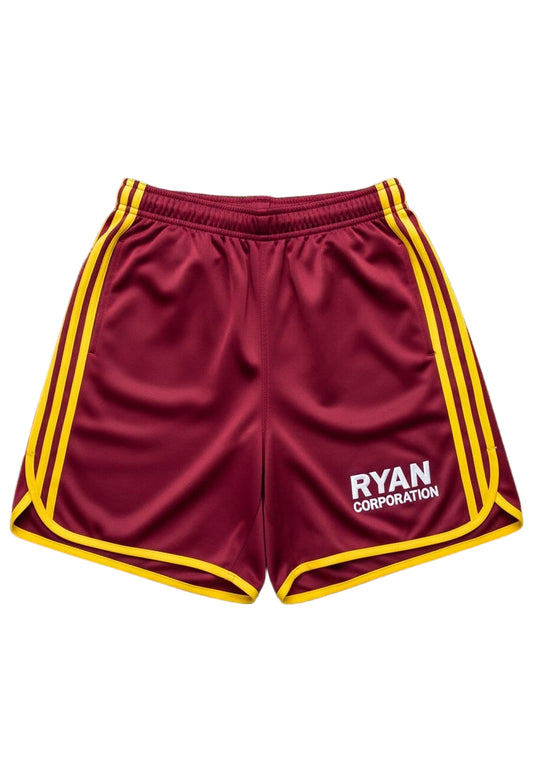 Maroon Athletic Shorts with Yellow Stripe Detailing