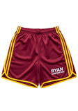 Maroon Athletic Shorts with Yellow Stripe Detailing