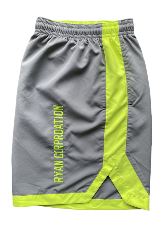Gray Athletic Shorts with Neon Yellow Green Accents