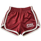 Maroon Athletic Shorts with White Stripes