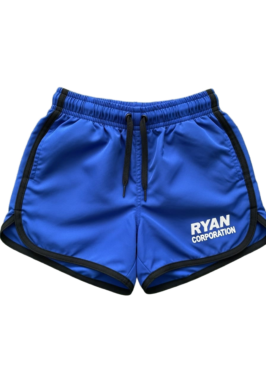 Royal Blue Athletic Shorts with Black Trim and Logo