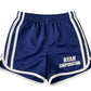 Dark Blue Athletic Shorts with White Stripes