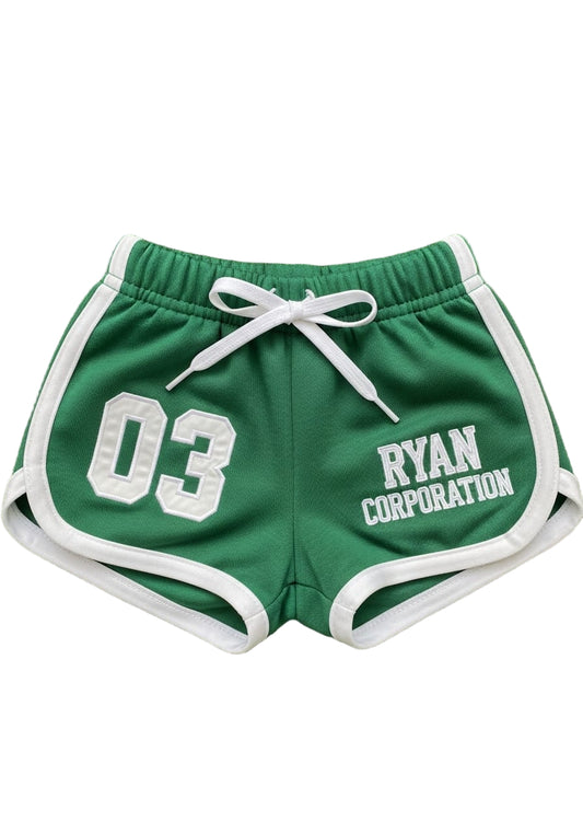 Green Athletic Shorts with White Trim