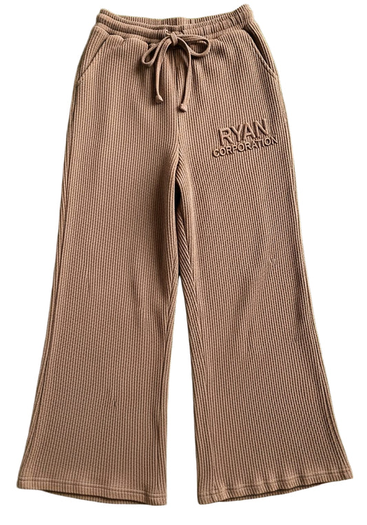 Brown Ribbed Wide Leg Pants