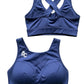 Dark Blue Cross-Back Sports Bra with Logo