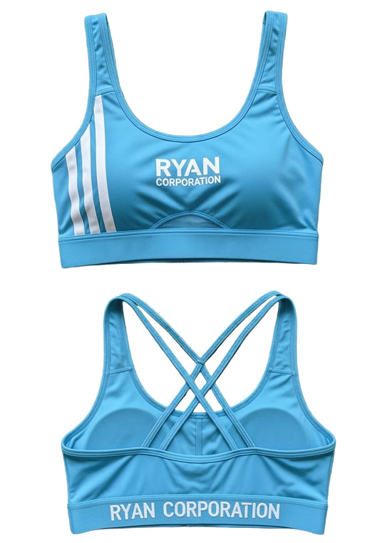 Sky Blue Cross-Back Sports Bra with Logo