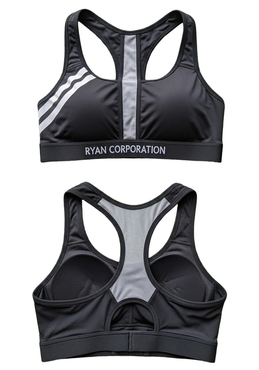 Black Racerback Sports Bra with Mesh Panel
