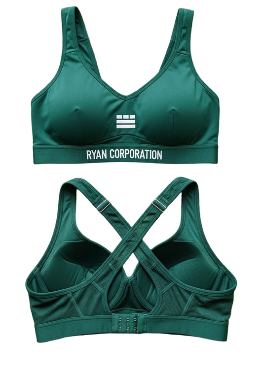 Emerald Green Cross-Back Sports Bra with V-Neckline