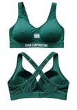 Emerald Green Cross-Back Sports Bra with V-Neckline