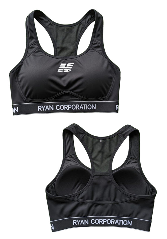 Black Racerback Sports Bra with Logo and Branding