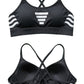 Black Criss-Cross Strap Sports Bra with White Accents