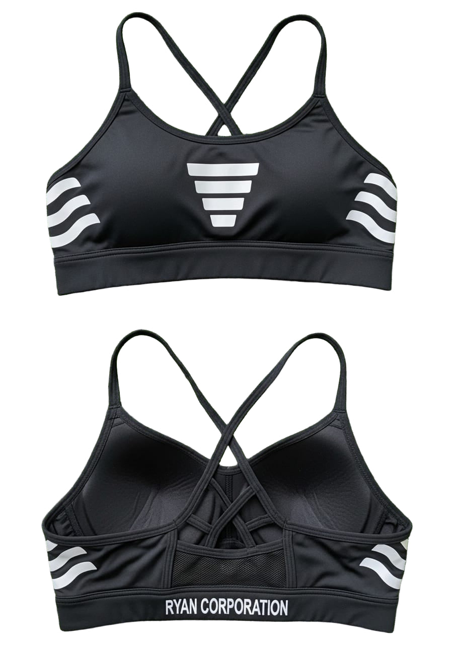 Black Criss-Cross Strap Sports Bra with White Accents