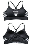 Black Criss-Cross Strap Sports Bra with White Accents