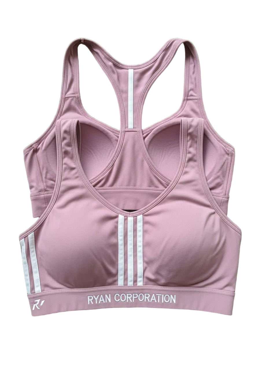 Beige Sports Bra with Pink Straps